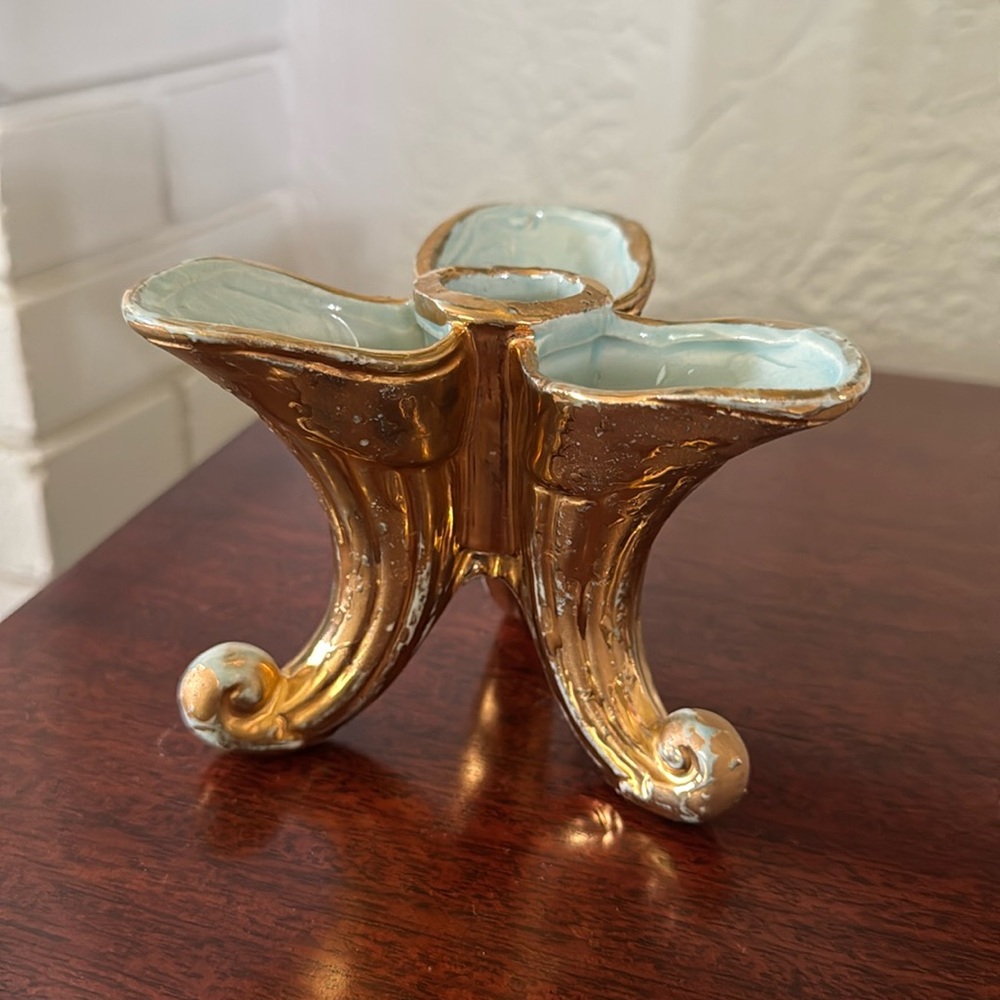 Vintage Savoy Weeping Gold Triple Cornucopia Single Candle Holder